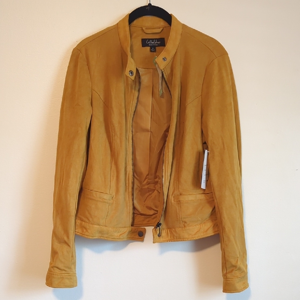 Coffee Shop Women's Mustard Jacket, Faux Suede